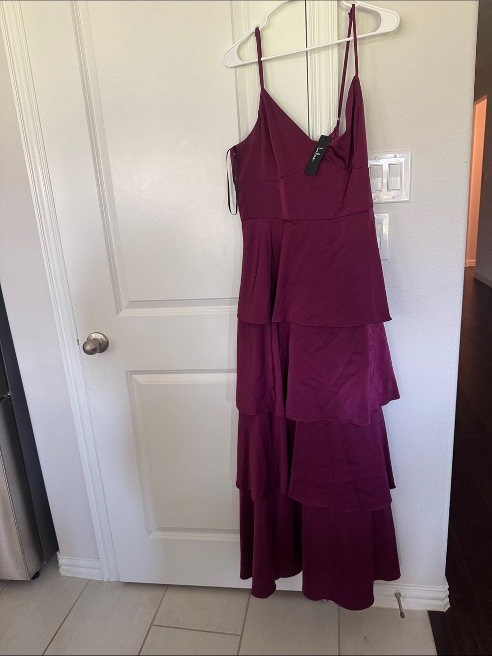 LuLus Tiered Spaghetti Strap Maxi Dress - Plum